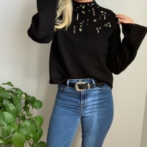 Black jeweled sweater